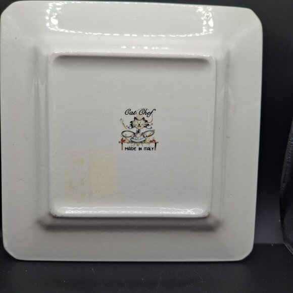Cat Chef Square Ceramic Plate 7.75"x7.75" Made In Italy With Cartoon Design - Picture 3 of 6